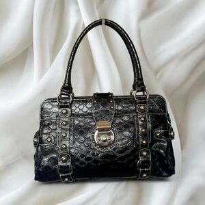 Y2K vintage black croc-embossed leather shoulder bag Guess with studded hardware